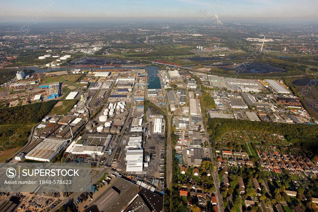 Aerial view, Stadthafen, city port of Essen, Rhine-Herne Canal, Essen, Ruhr Area, North Rhine-Westphalia, Germany, Europe