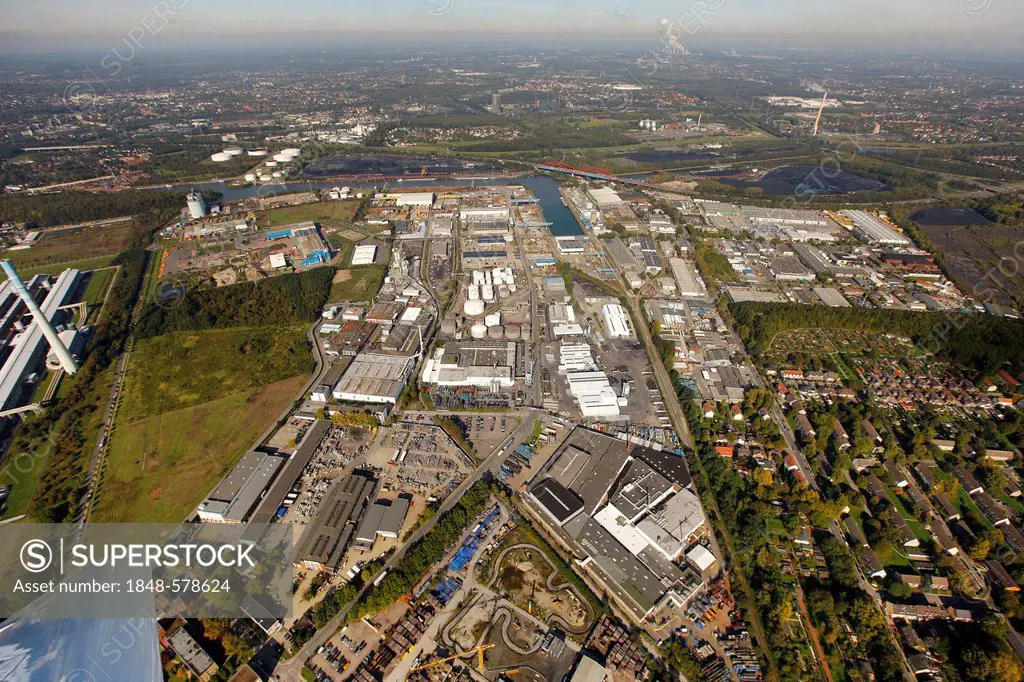 Aerial view, Stadthafen, city port of Essen, Rhine-Herne Canal, Essen, Ruhr Area, North Rhine-Westphalia, Germany, Europe