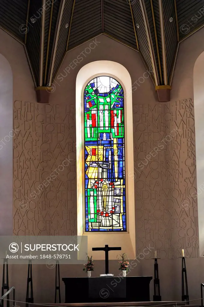 Stained-glass window, interior view, Dreifaltigkeitskirche church, Worms, built between 1709 and 1725, Worms, Rhineland-Palatinate, Germany, Europe