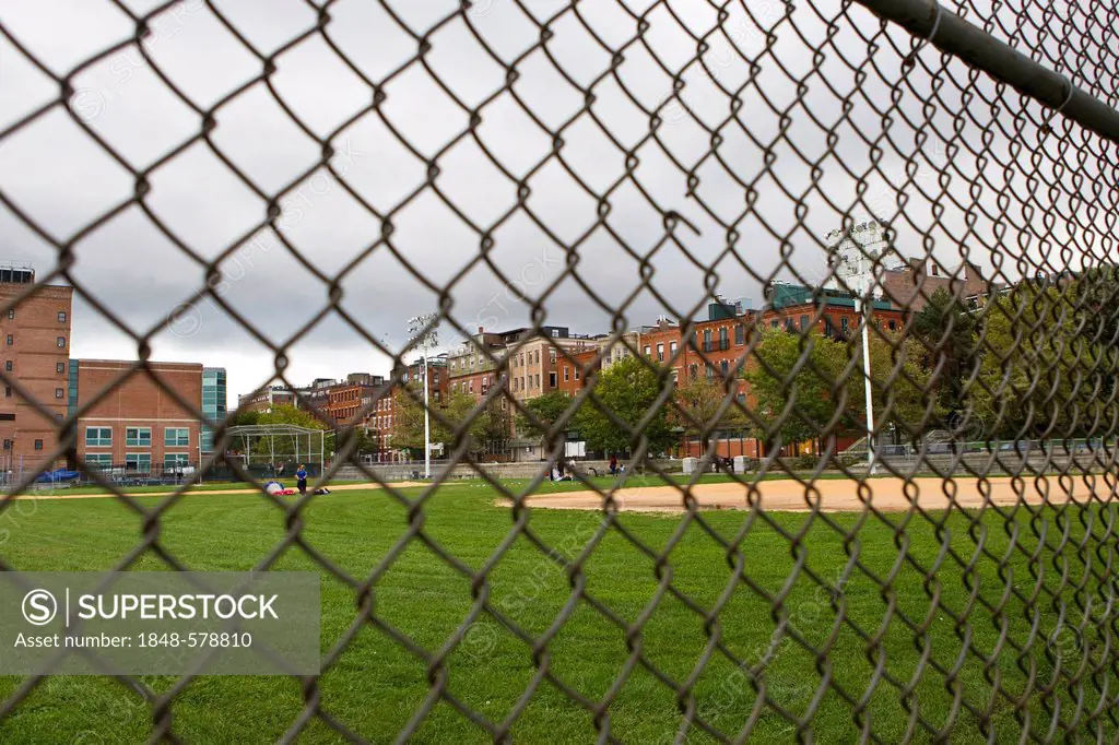 Sports field in a suburb of Boston, Massachusetts, New England, USA