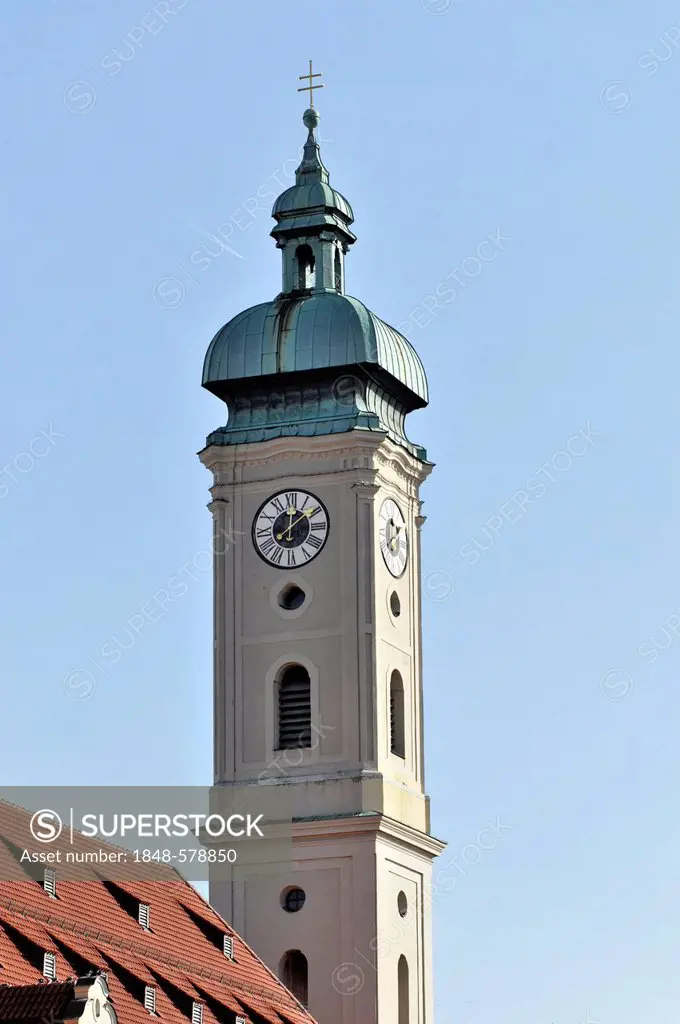 Spire, Heilig-Geist Kirche, Church of the Holy Spirit, 1392, Viktualienmarkt, Munich, Bavaria, Germany, Europe