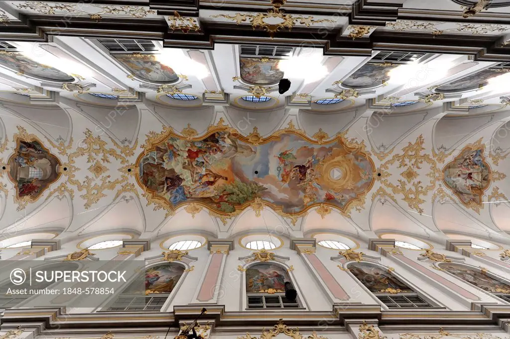 Ceiling frescoes, Peterskirche church, St. Peter's Church, Munich, Bavaria, Germany, Europe