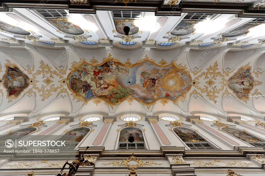 Ceiling frescoes, Peterskirche church, St. Peter's Church, Munich, Bavaria, Germany, Europe