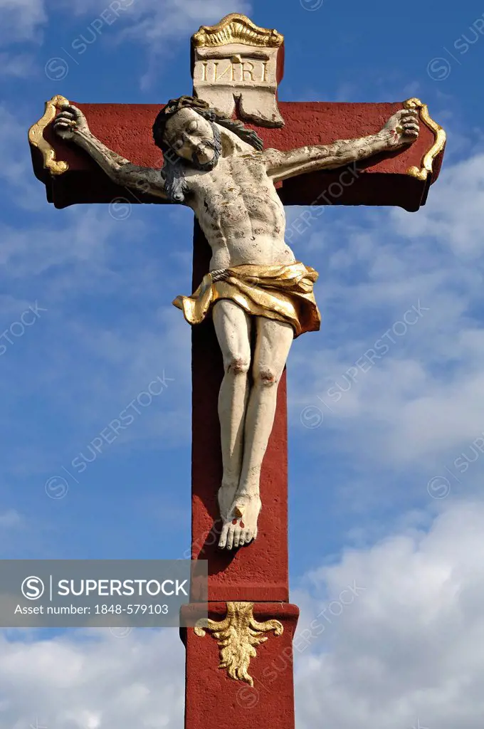 Wayside crucifix, made of stone, 1767, Friesenheim, Baden-Wuerttemberg, Germany, Europe