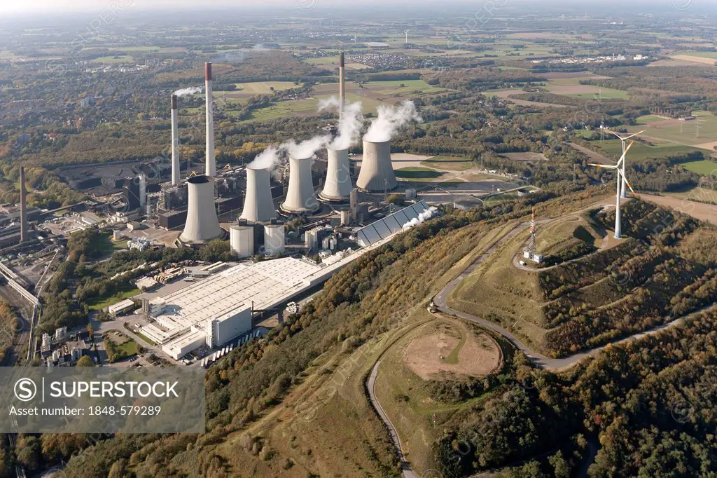 Aerial view, Scholven power plant, E.ON coal-fired power plant, Gelsenkirchen-Buer, Ruhr Area, North Rhine-Westphalia, Germany, Europe