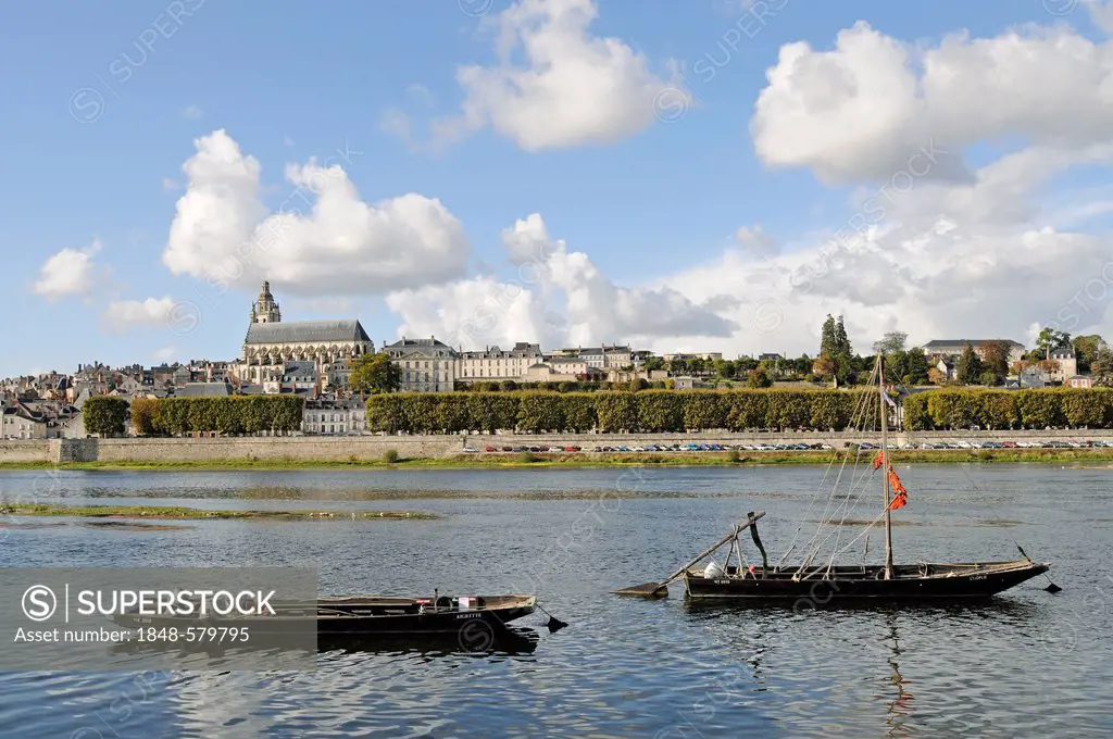 Cathédrale Saint-Louis de Blois, boats, Loire river, Blois, Loir-et-Cher, Centre, France, Europe, PublicGround