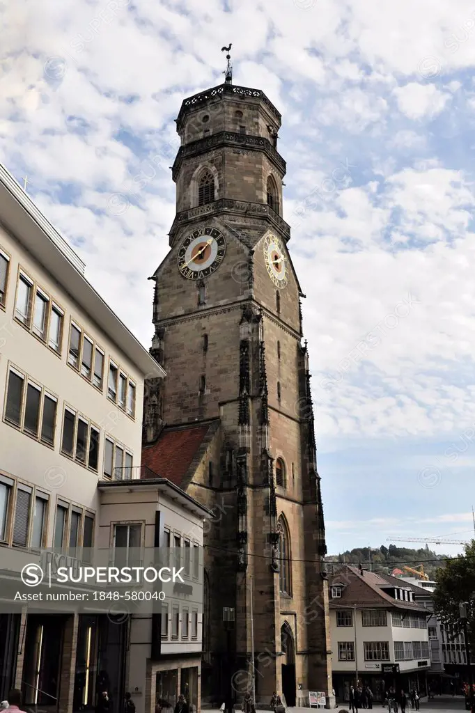 Spire of Stiftskirche, Collegiate Church, Stuttgart, Baden-Wuerttemberg, Germany, Europe