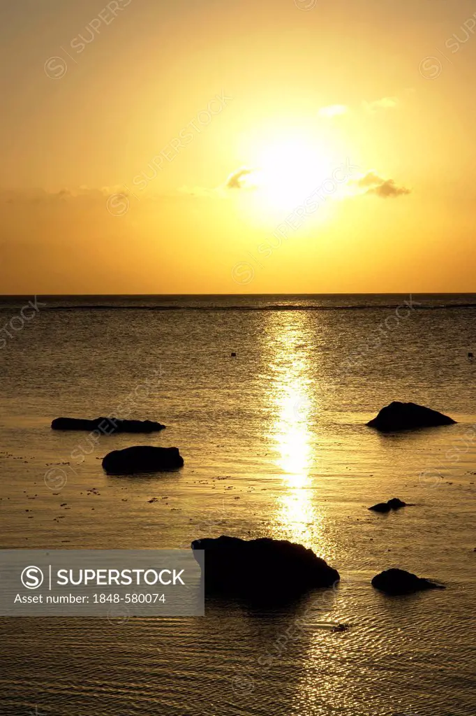 Sunset on the beach of Pointe aux Piments, Mauritius, Africa, Indian Ocean