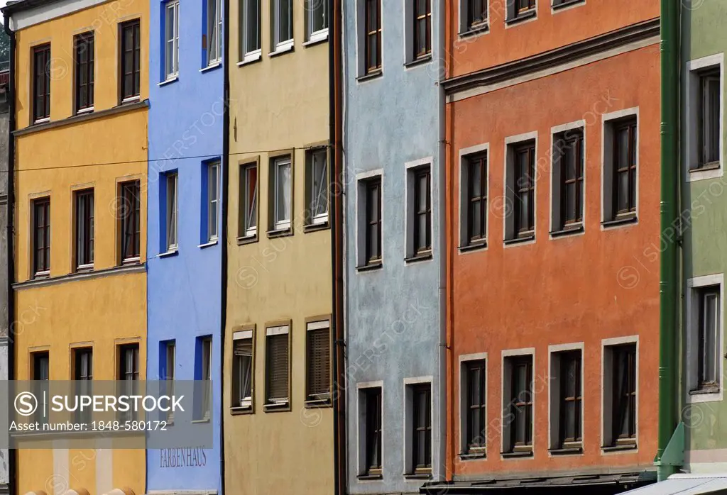 Colorful facades in Wasserburg am Inn, Upper Bavaria, Germany, Europe