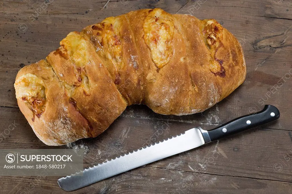 Home baked bread, Handbrot, with a filling of ham and Emmental cheese, Saxon specialty
