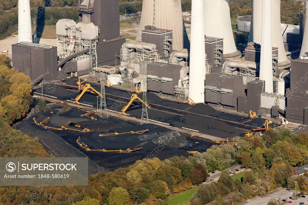 Aerial view, Scholven power plant, E.ON coal-fired power plant, Gelsenkirchen-Buer, Ruhr Area, North Rhine-Westphalia, Germany, Europe