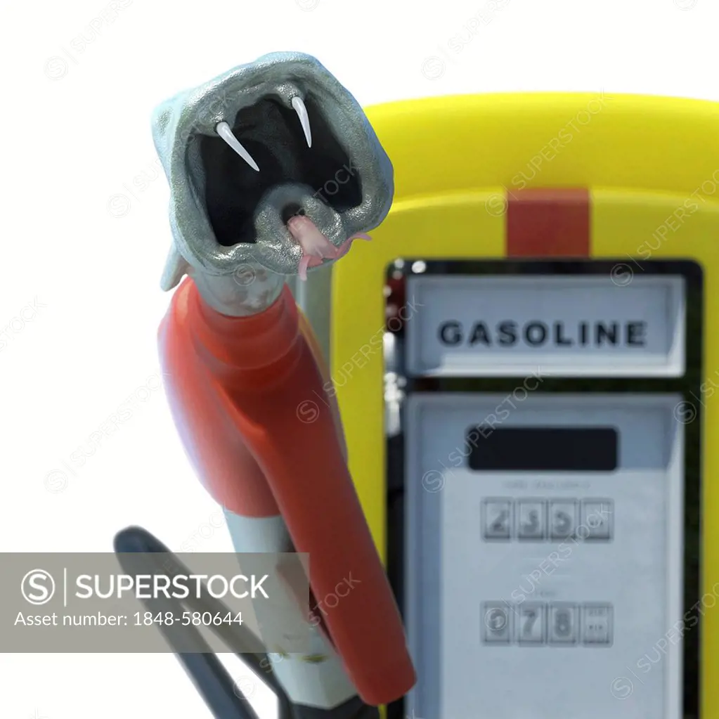 Fuel pump in shape of a snake's head, gasoline sign, symbolic