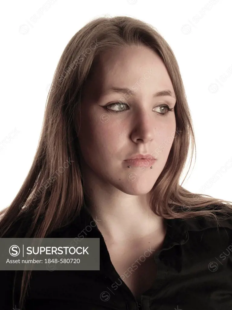 Young pierced woman, portrait, serious