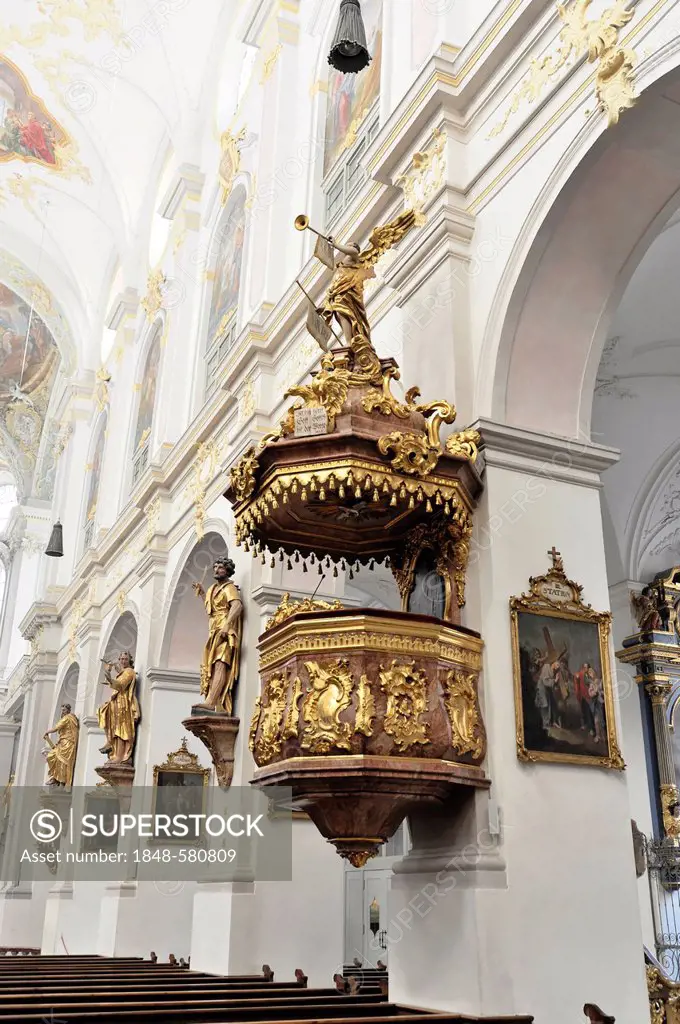 Pulpit, St. Peter's Church, Old Peter, St. Peter's Church, Munich, Bavaria, Germany, Europe