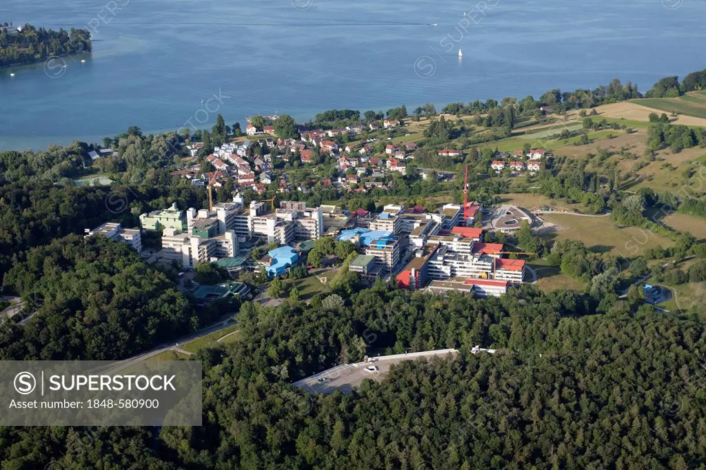 Aerial view, University of Konstanz, towards Lake Constance and Mainau Island, Konstanz, district of Konstanz, Baden-Wuerttemberg, Germany, Europe
