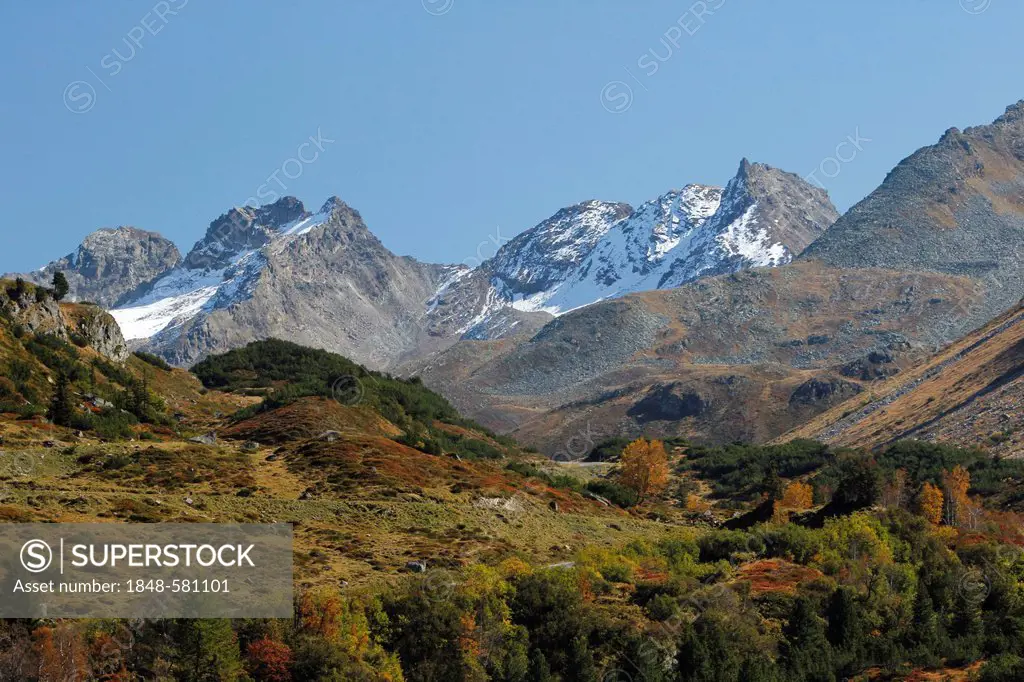 View of the Silvretta Alps in autumn, Silvretta High Alpine Road, Vorarlberg, Austria, Europe
