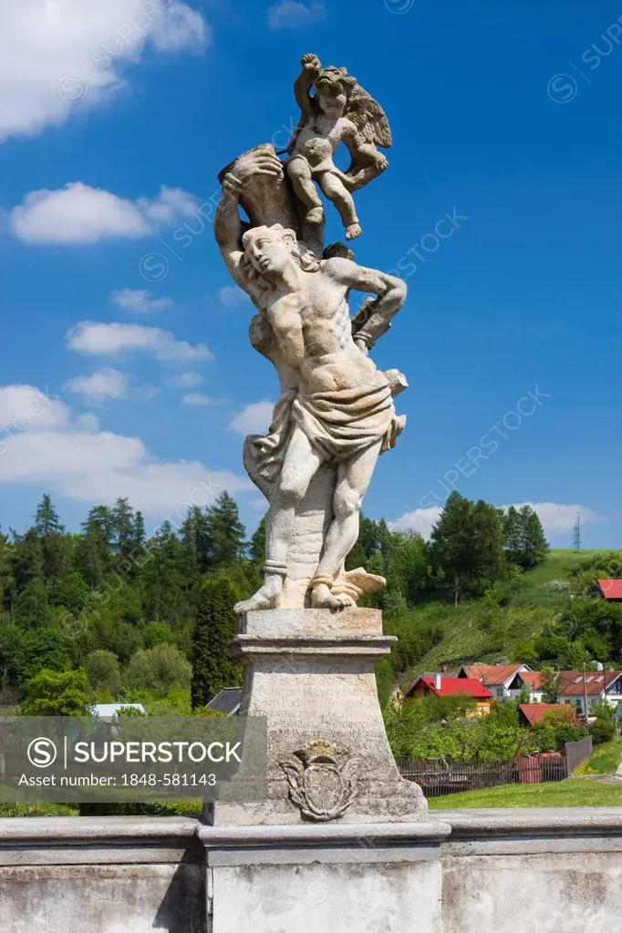 A statue of the stone bridge from the 18th century, Brtnice, Jihlava district, Vysocina region, Czech Republic, Europe