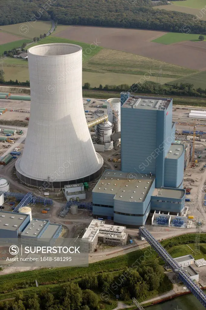 Aerial view, Datteln 4, E.ON coal-fired power plant under construction, Datteln, Ruhr Area, North Rhine-Westphalia, Germany, Europe