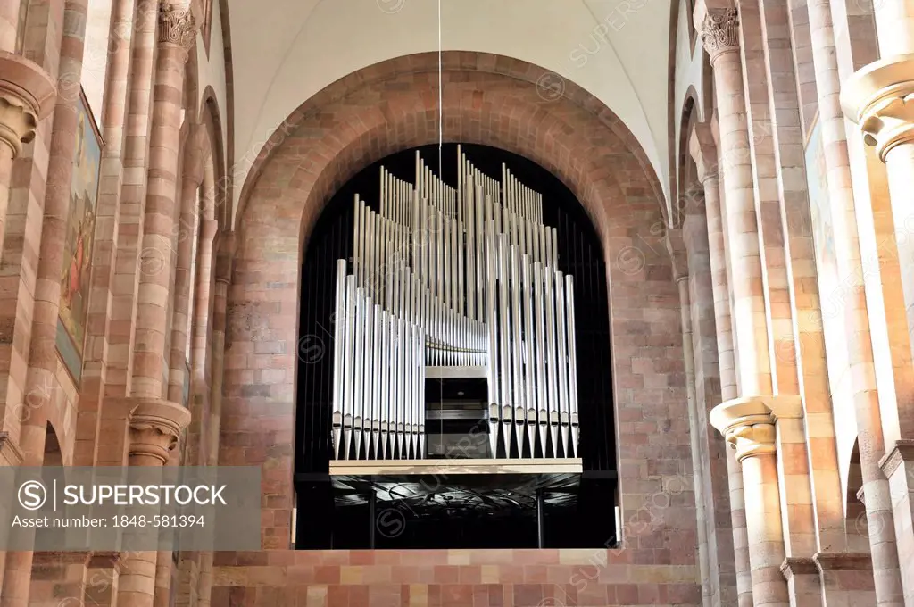Main organ, Speyer Cathedral, a Unesco World Heritage site, laying of the first stone around 1030, Speyer, Rhineland-Palatinate, Germany, Europe