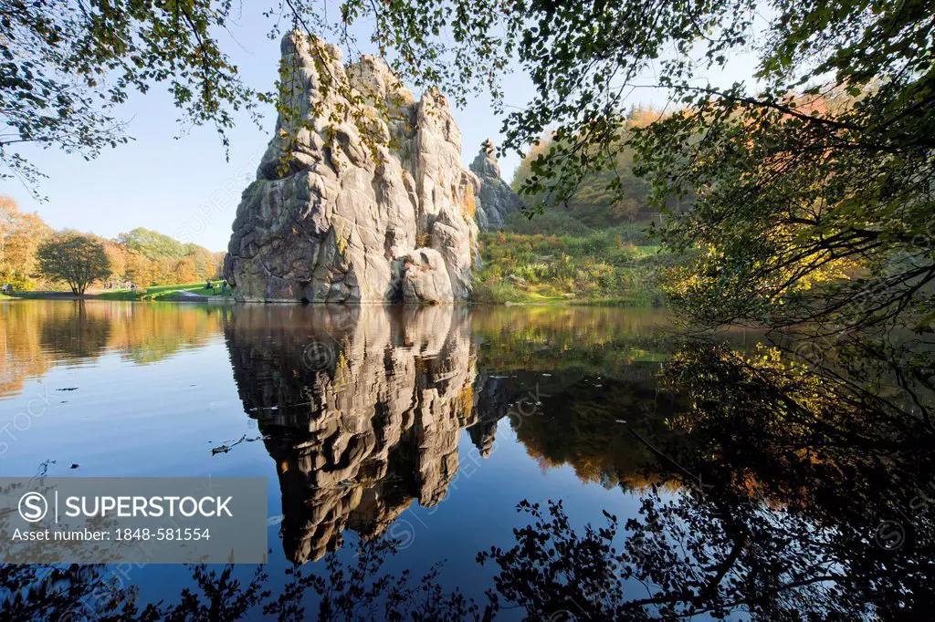 The Externsteine, a distinctive rock formation, Teutoburg Forest, Horn-Bad Meinberg, North Rhine-Westphalia, Germany, Europe