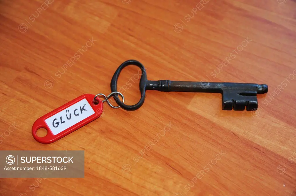 Key ring with the sign Glueck, German for luck symbolic image for key to happiness
