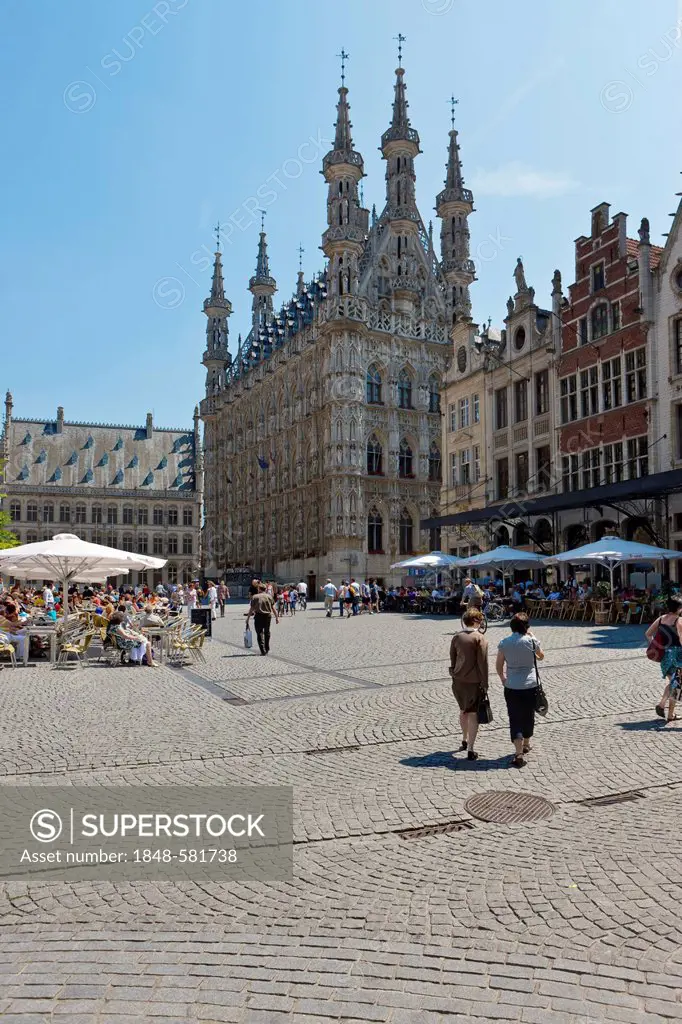 The Gothic town hall on Grote Markt square, Leuven, Belgium, Europe