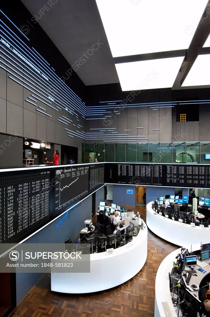 Trading floor of Frankfurter Wertpapierboerse, Frankfurt Stock Exchange, Deutsche Boerse AG, Frankfurt am Main, Hesse, Germany, Europe