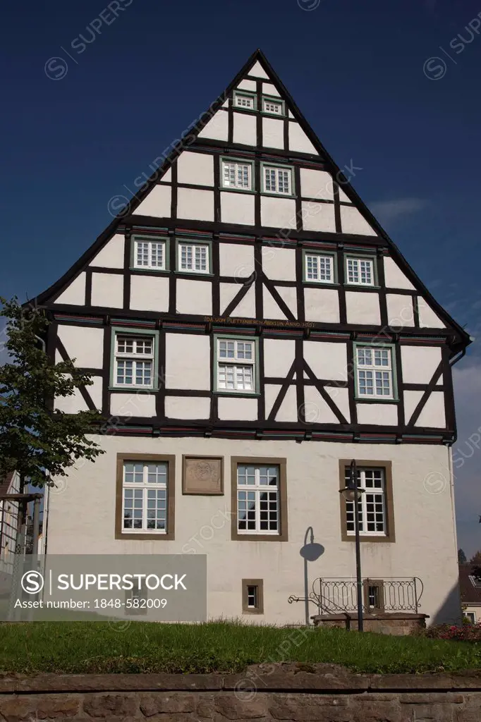 Building of the abbesses monastery, museum of local history, monument, half-timbered house, Froendenberg Ruhr, Unna district, Ruhr Area, North Rhine-W...
