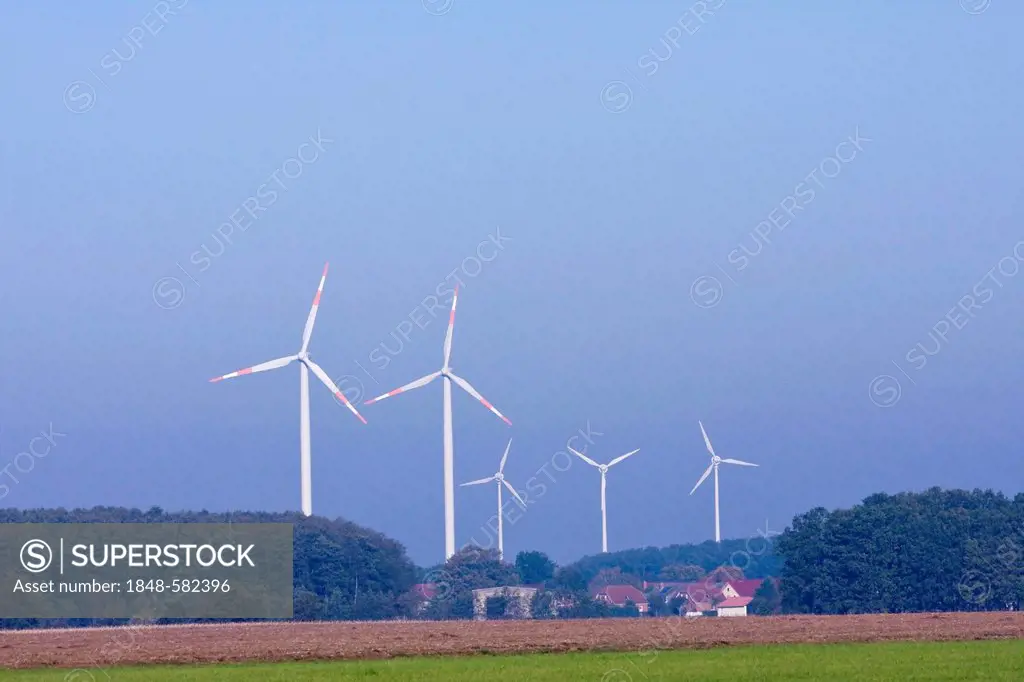 Wind turbines near Schwerin, Mecklenburg-Western Pomerania, Germany, Europe