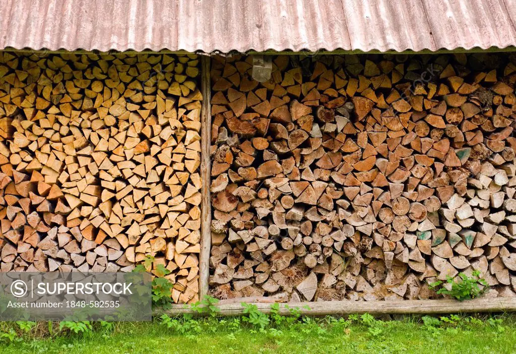 Stacked firewood in Strazdai, Aukstaitijos National Park, Lithuania, Europe