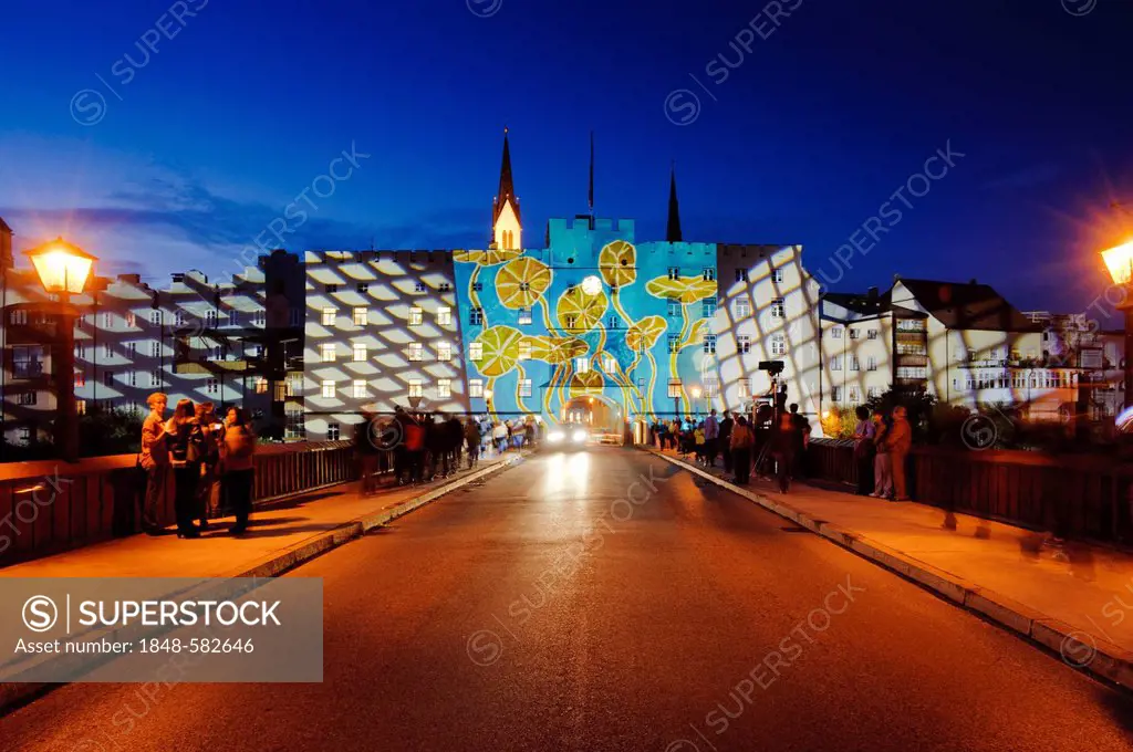 Wasserburg leuchtet lights show, Stadttor gate, Wasserburg am Inn, Upper Bavaria, Bavaria, Germany, Europe