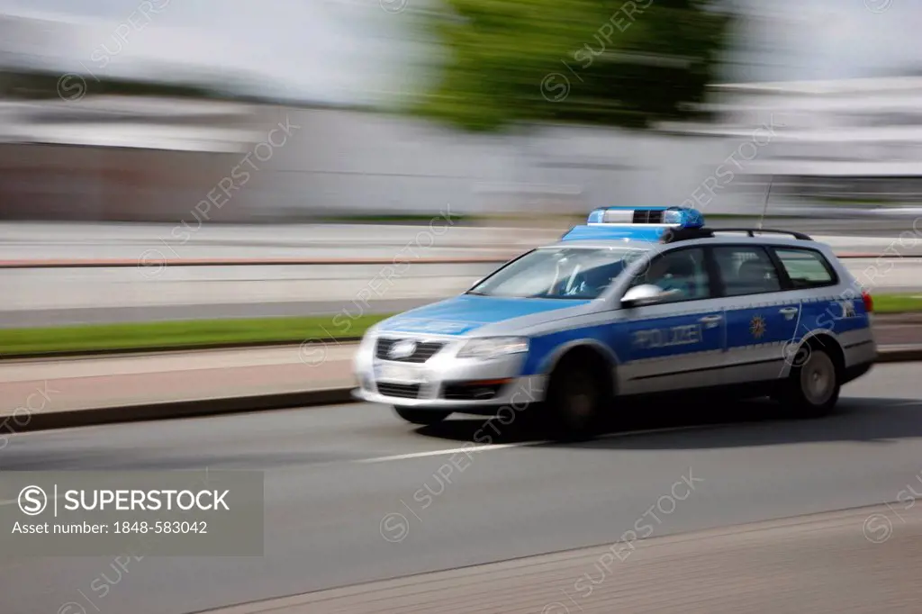 Police car during an emergency operation, Germany, Europe, PublicGround