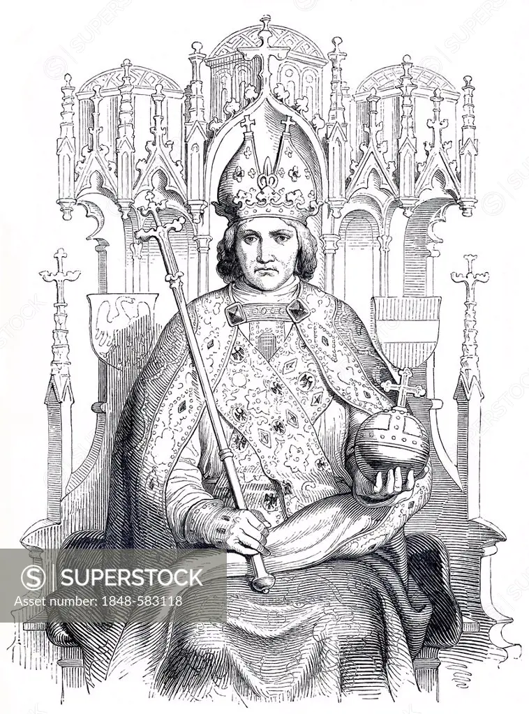 Frederick III, 1415 - 1493, historical illustration from Bildnisse der Deutschen Koenige und Kaiser, Portraits of German Kings and Emperors, by Profes...