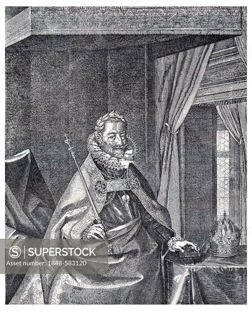Emperor Matthias von Habsburg, 1557-1619, copper engraving from the 17th Century