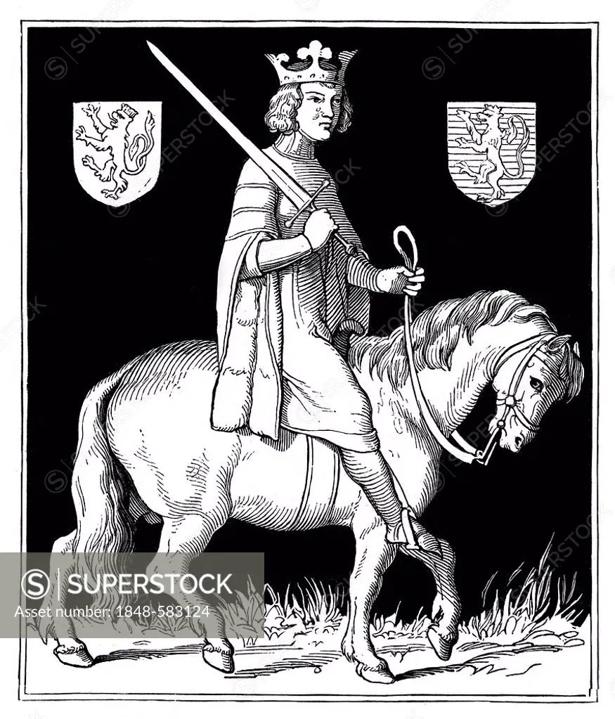 Henry VII, 1278 - 1313, historical illustration from Bildnisse der Deutschen Koenige und Kaiser, Portraits of German Kings and Emperors, by Professor ...