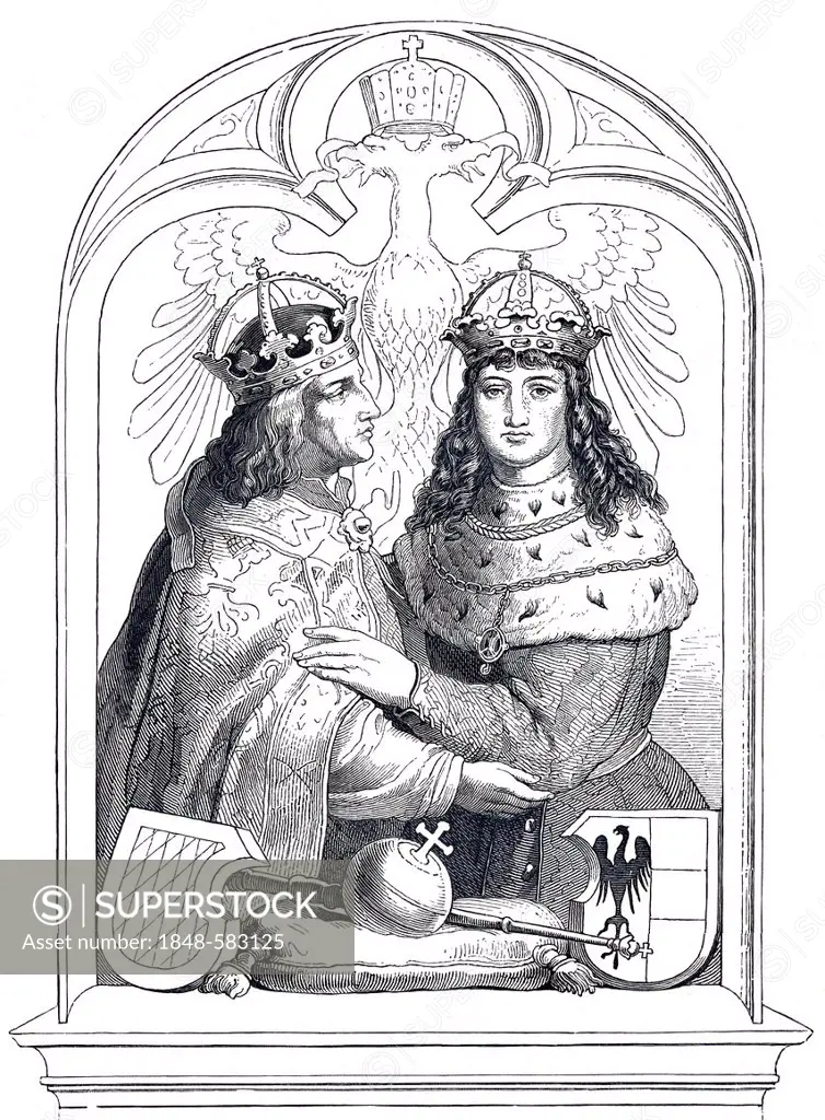 Louis IV the Bavarian, 1281 - 1347, historical illustration from Bildnisse der Deutschen Koenige und Kaiser, Portraits of German Kings and Emperors, b...