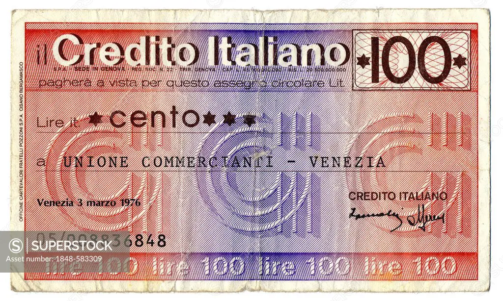 Il Credito Italiano, Commerciani Unione Venezia, Miniassegno, Italian bank transfer, money order, check with a low value, a kind of emergency paper mo...