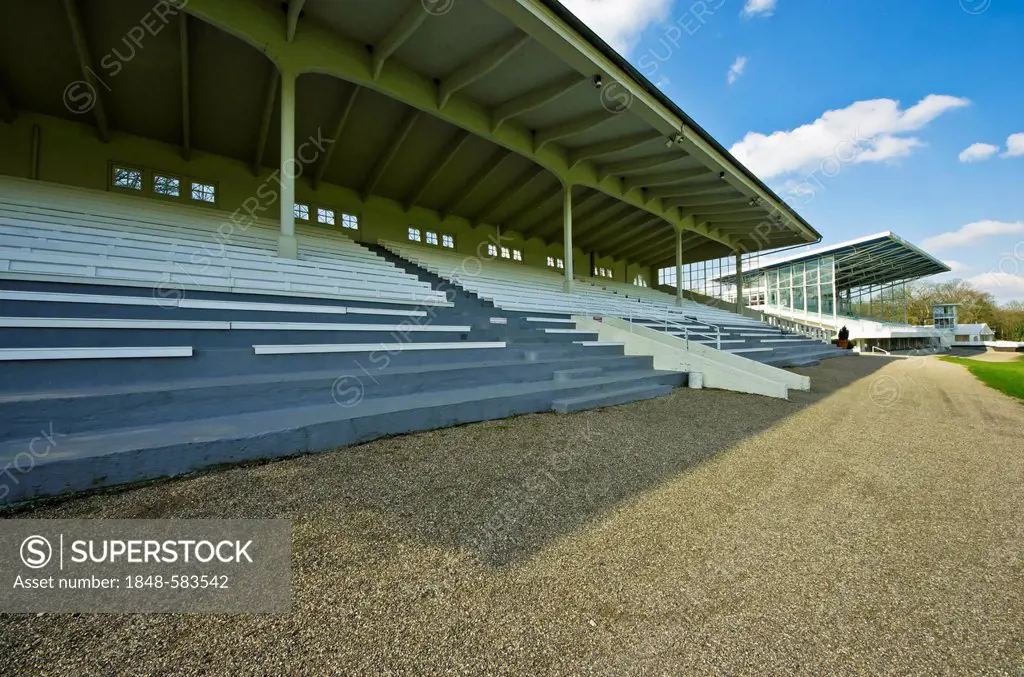 Historic spectator stand, Grafenberg Racecourse, Duesseldorf, North Rhine-Westphalia, Germany, Europe