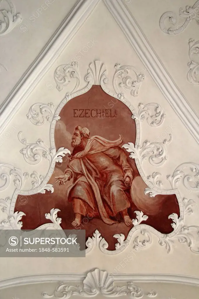 Echeziel, Old Testament prophet, ceiling fresco, Church of St. Simon and Jude, Uttenweiler, Upper Swabia, Baden-Wuerttemberg, Germany, Europe