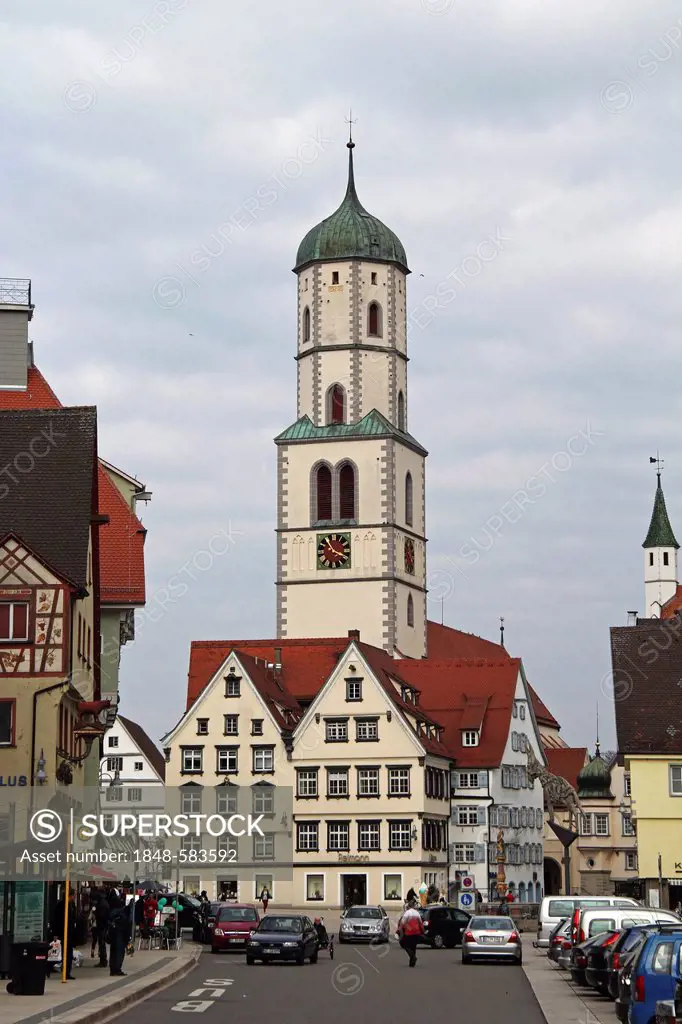 Town centre, market square, St. Martin parish church, Biberach an der Riss, Upper Swabia, Baden-Wuerttemberg, Germany, Europe