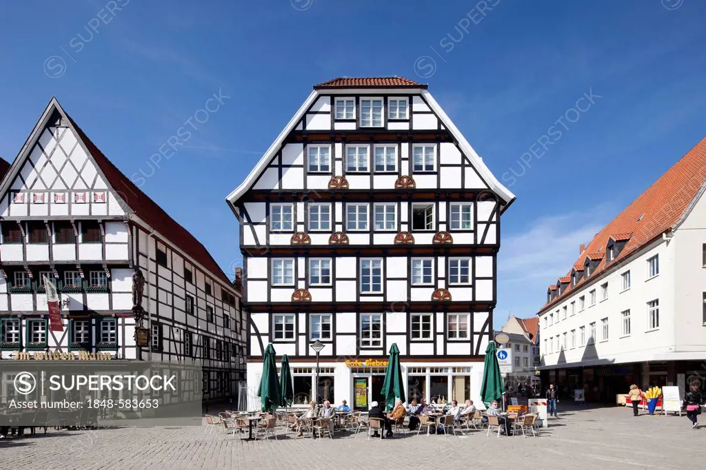 Half-timbered houses on the market square, Soest, North Rhine-Westphalia, Germany, Europe, PublicGround