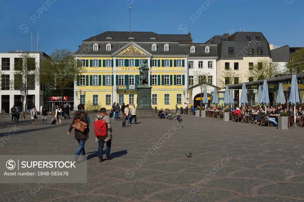 Muensterplatz square in spring, statue of Beethoven and the post office, Bonn, North Rhine-Westphalia, Germany, Europe, PublicGround