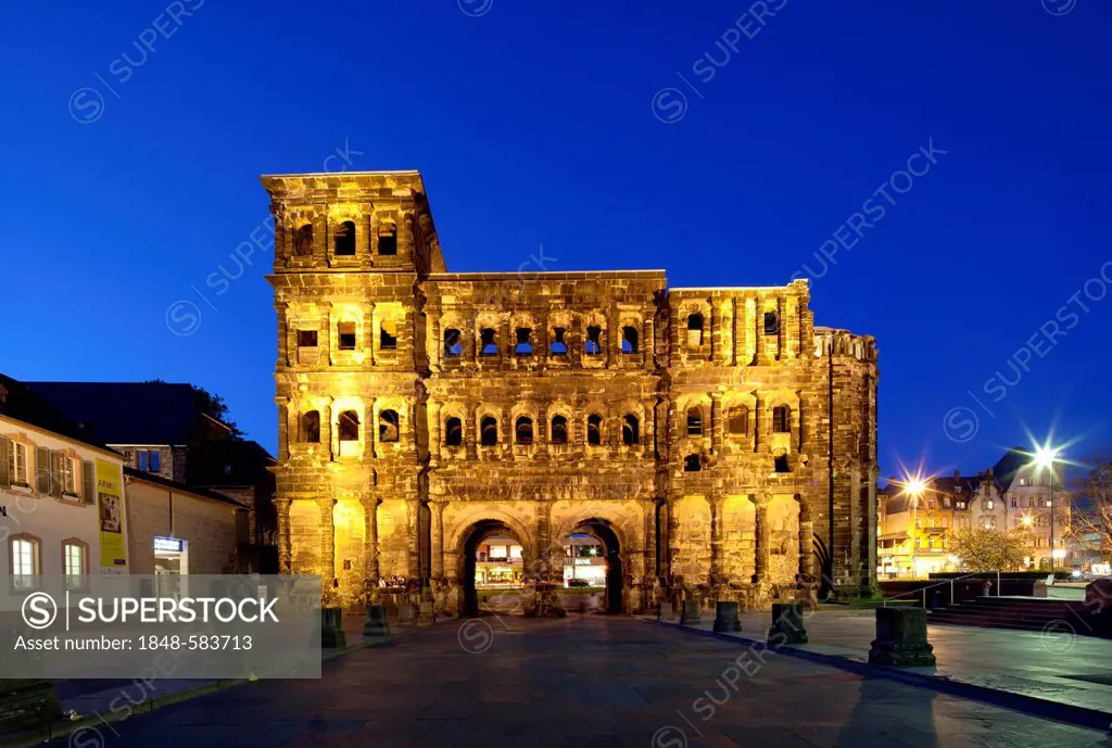 Porta Nigra city gate, south facade, a UNESCO World Heritage site, Trier, Rhineland-Palatinate, Germany, Europe, PublicGround