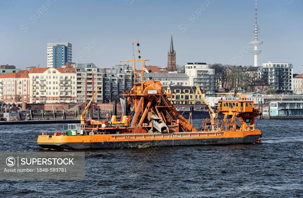 Deepening of the Elbe River, Odin excavator, Port of Hamburg, Hamburg, Germany, Europe