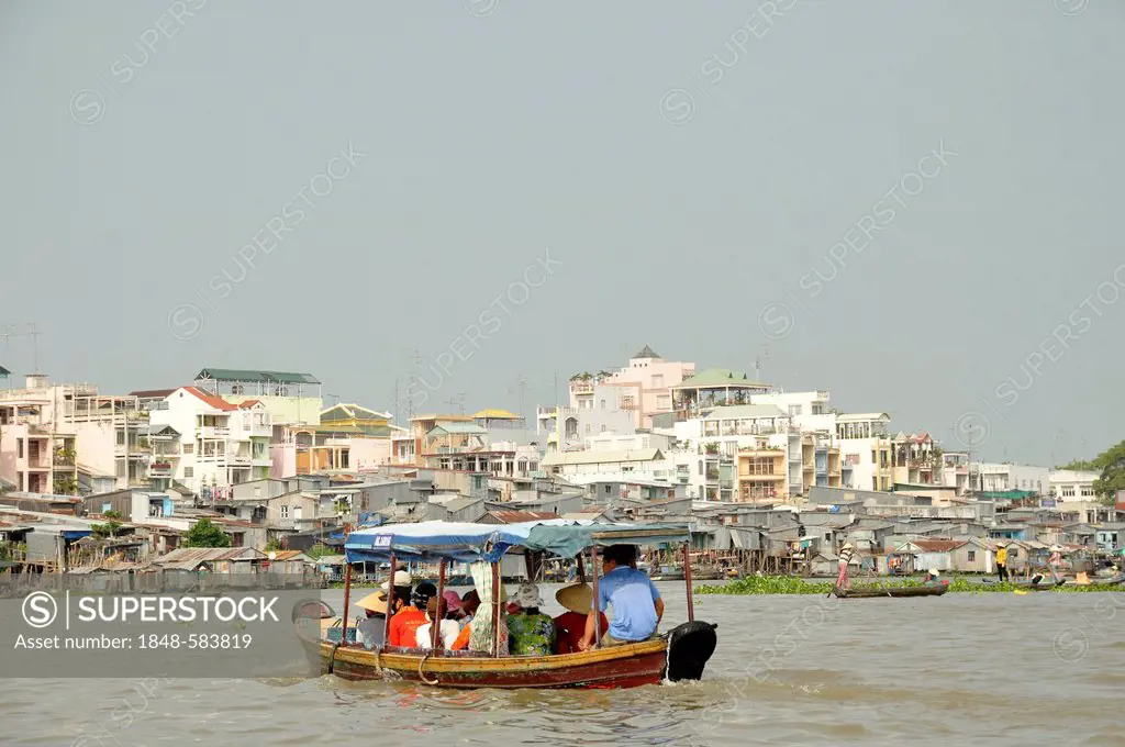 Boat on the Mekong River, local ferry, Chau Doc, Mekong Delta, Vietnam, Southeast Asia, Asia