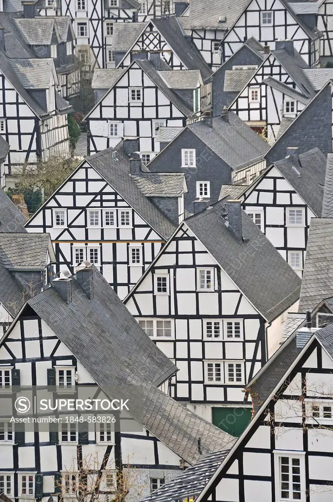 Historic downtown, Alter Flecken with half-timbered houses, Freudenberg, Siegen-Wittgenstein, Siegerland region, North Rhine-Westphalia, Germany, Euro...