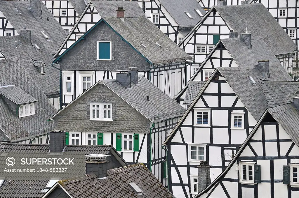 Historic downtown, Alter Flecken with half-timbered houses, Freudenberg, Siegen-Wittgenstein, Siegerland region, North Rhine-Westphalia, Germany, Euro...