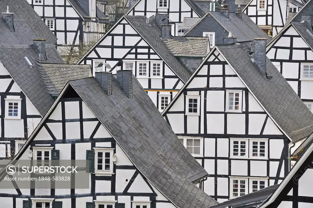 Historic downtown, Alter Flecken with half-timbered houses, Freudenberg, Siegen-Wittgenstein, Siegerland region, North Rhine-Westphalia, Germany, Euro...