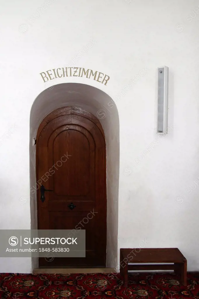 Entrance to a confession chamber, Catholic Church of St. Simon and Jude, Uttenweiler, Upper Swabia, Baden-Wuerttemberg, Germany, Europe
