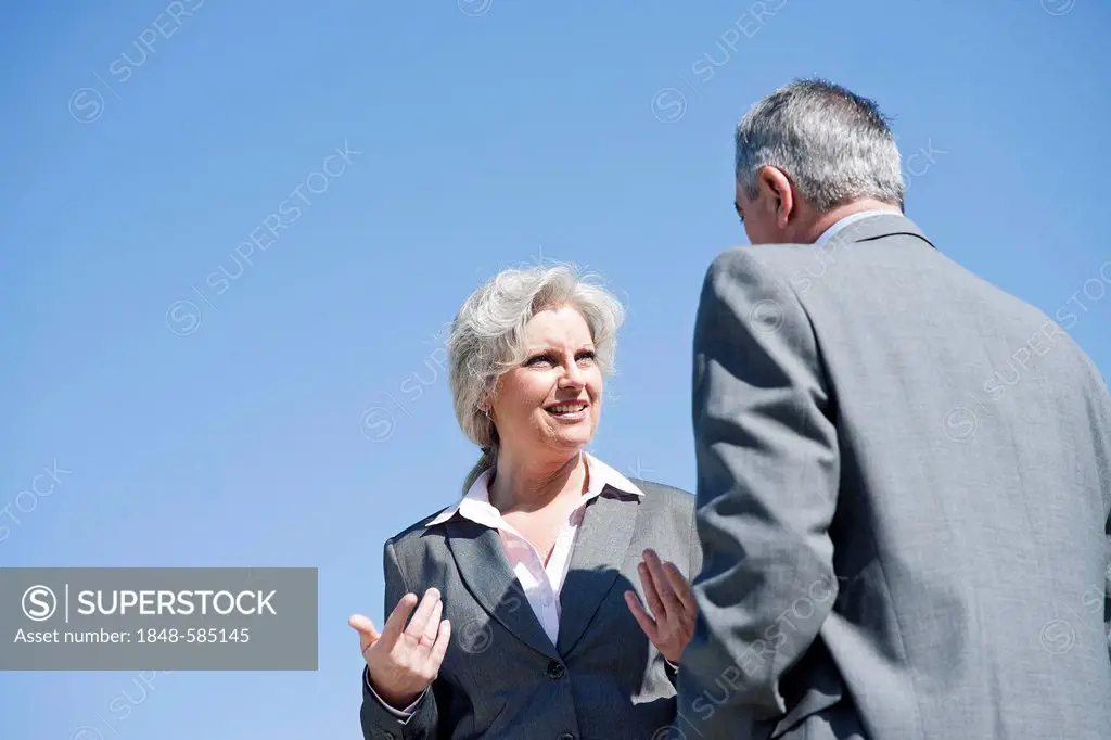 Businesswoman and a businessman having a conversation